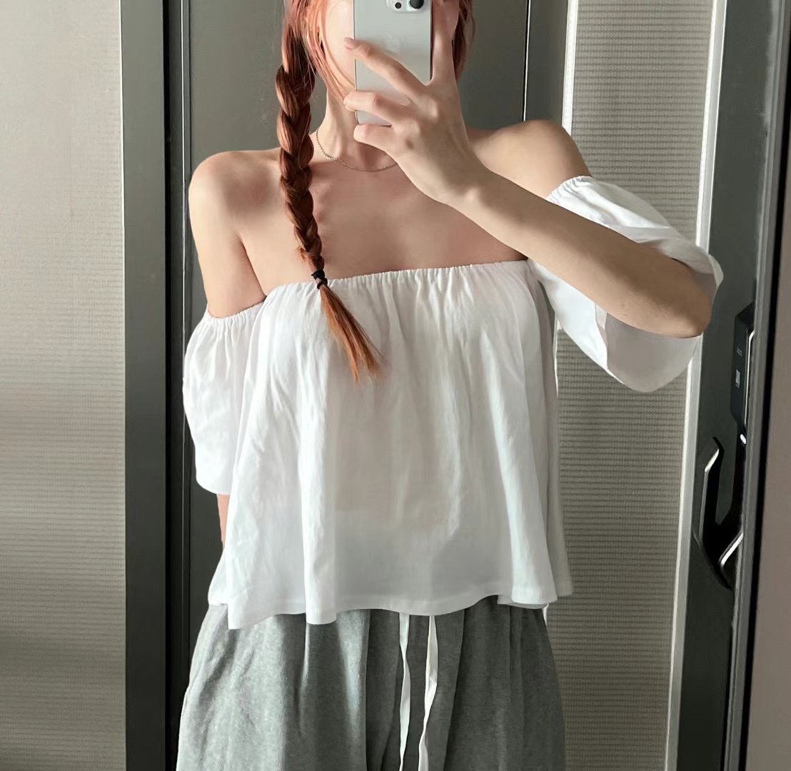 MY YOUNG東大門㊣代購女裝新品時尚人氣25春夏襯衫蕾絲衫露肩OUNCE襯衫/蕾絲衫圖色2