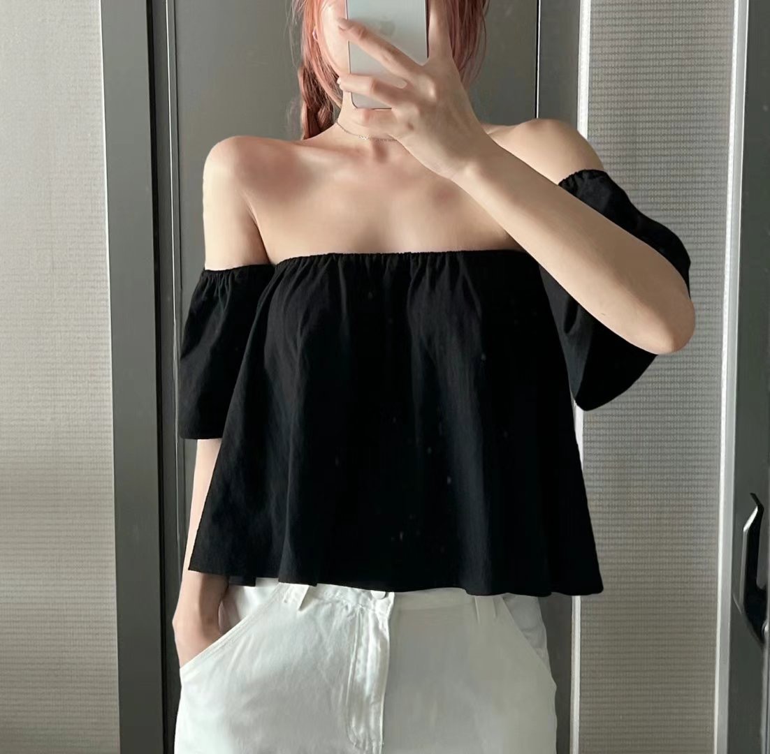 MY YOUNG東大門㊣代購女裝新品時尚人氣25春夏襯衫蕾絲衫露肩OUNCE襯衫/蕾絲衫圖色3