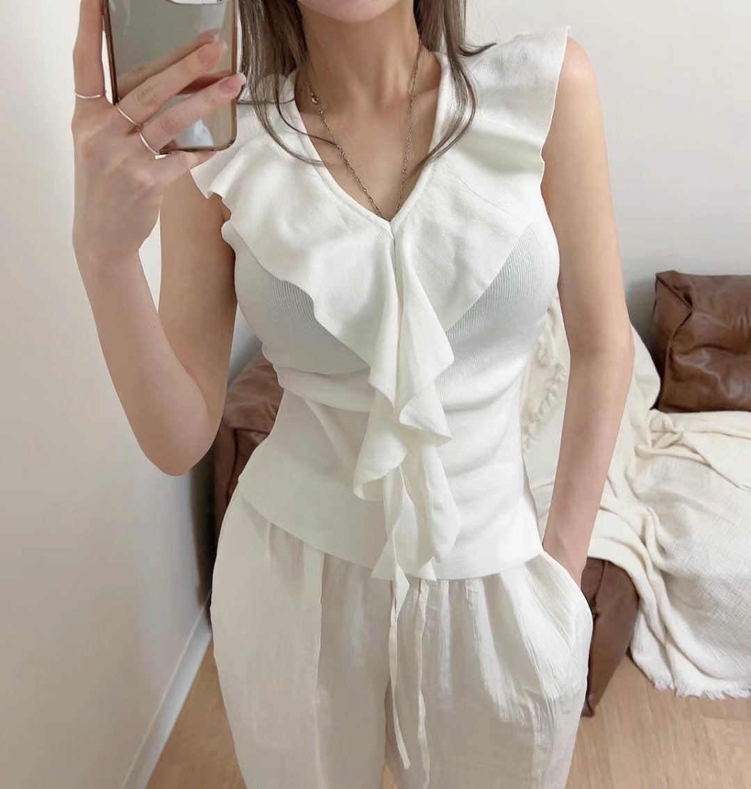 MY YOUNG韓國代購㊣女裝新款熱賣推薦休閑25春夏針織衫荷葉邊OUNCE針織衫
