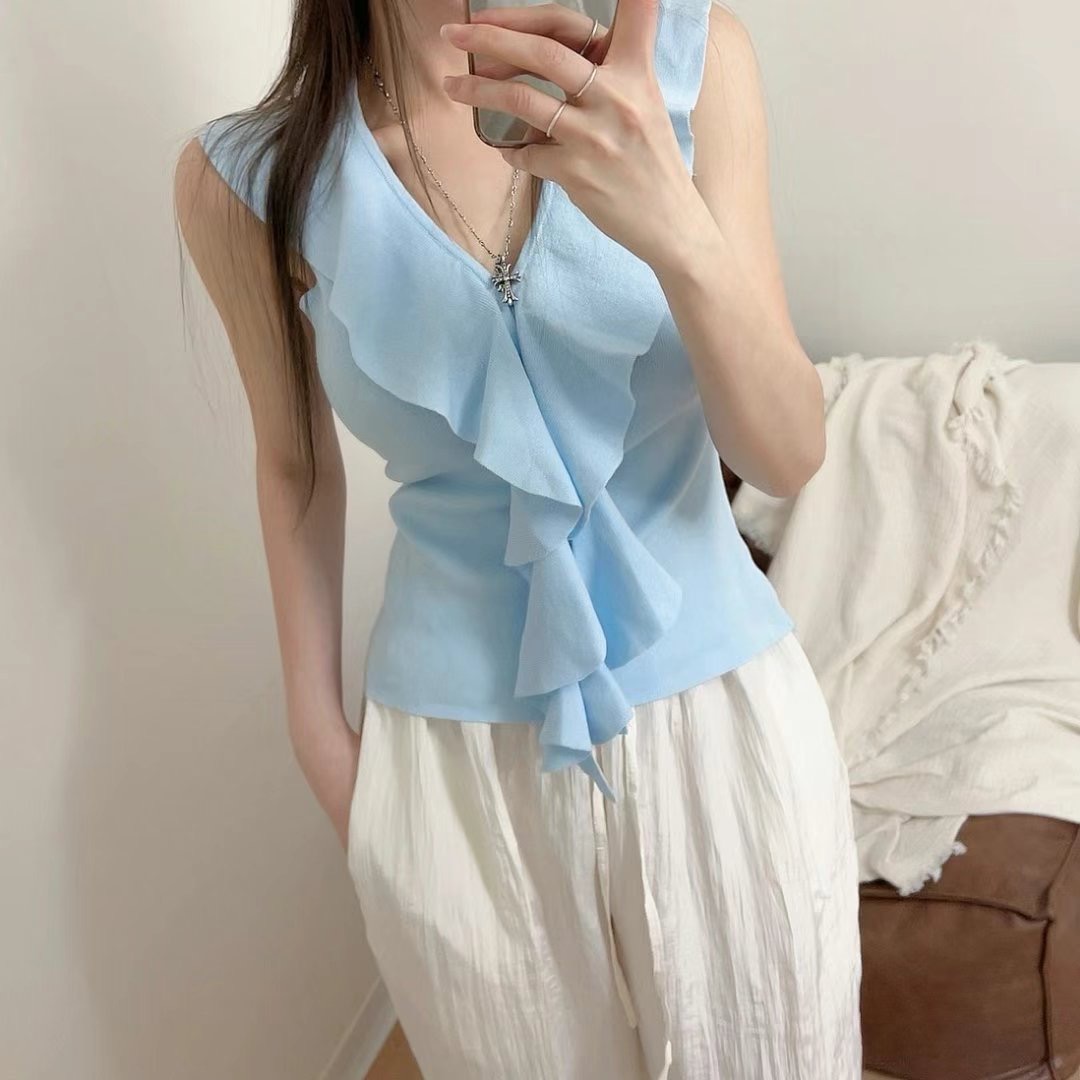 MY YOUNG韓國代購㊣女裝新款熱賣推薦休閑25春夏針織衫荷葉邊OUNCE針織衫圖色2
