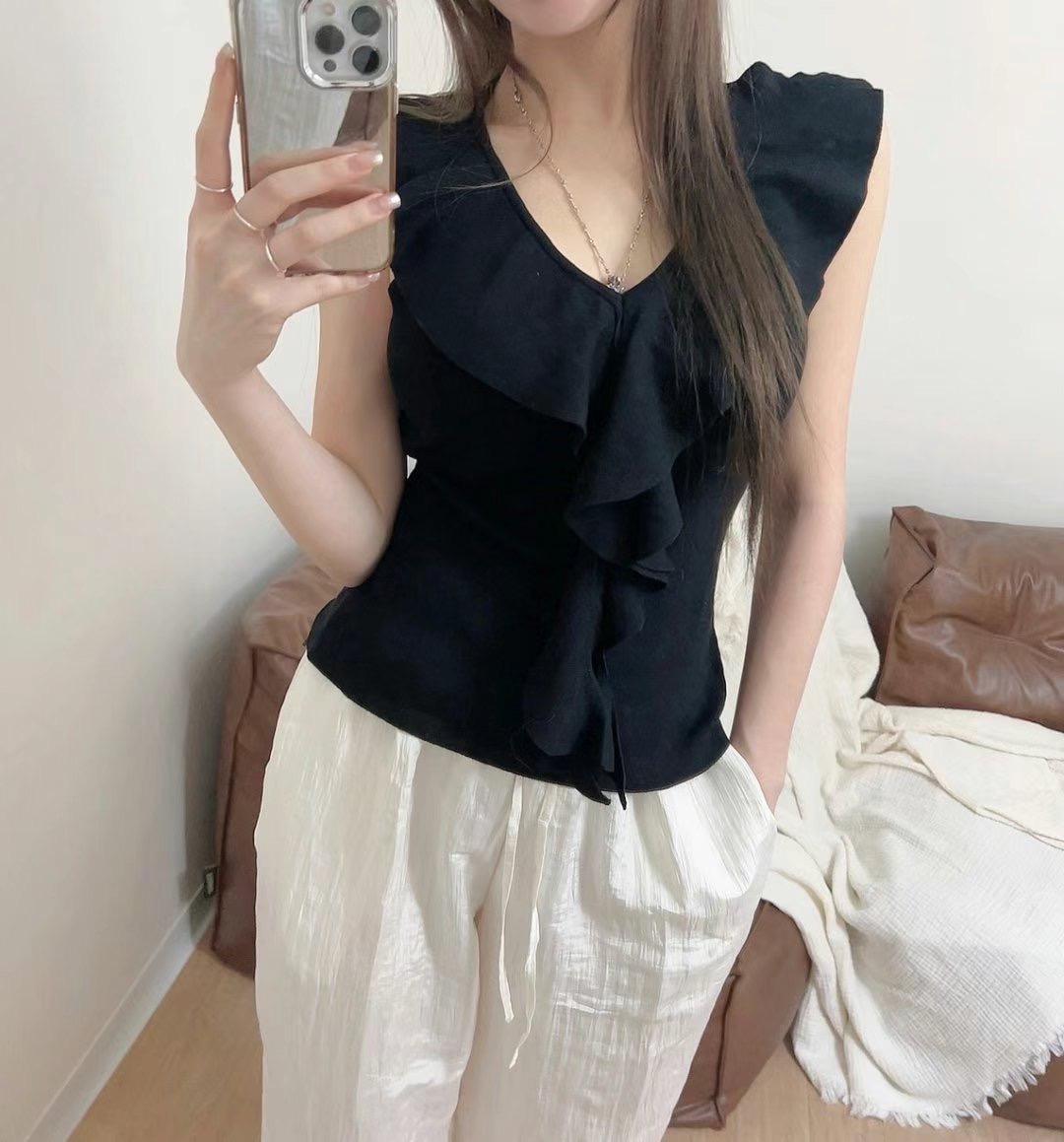MY YOUNG韓國代購㊣女裝新款熱賣推薦休閑25春夏針織衫荷葉邊OUNCE針織衫圖色3