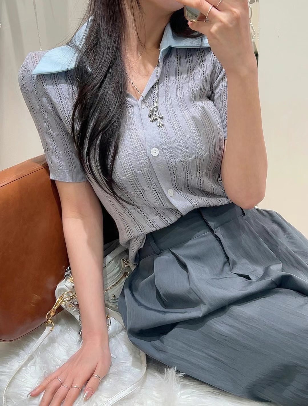 MY YOUNG東大門㊣直郵女士新款真品人氣職業推薦25春夏針織衫OUNCE針織衫圖色1