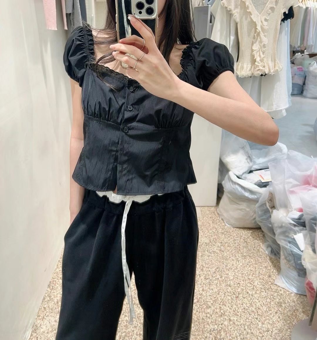 MY YOUNG韓國代購㊣女裝新款25春夏真品推薦休閑襯衫蕾絲衫OUNCE襯衫/蕾絲衫圖色2