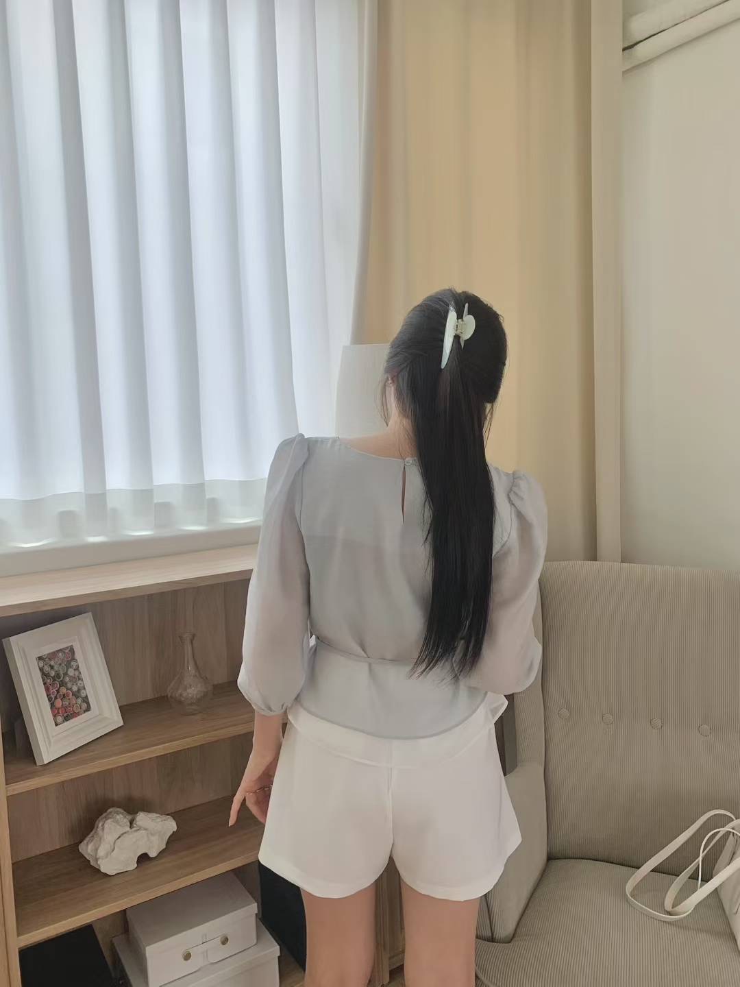 AGATHE韓國代購㊣女士新款時尚人氣推薦25春夏襯衫蕾絲衫含腰繩AGATHE襯衫/蕾絲衫