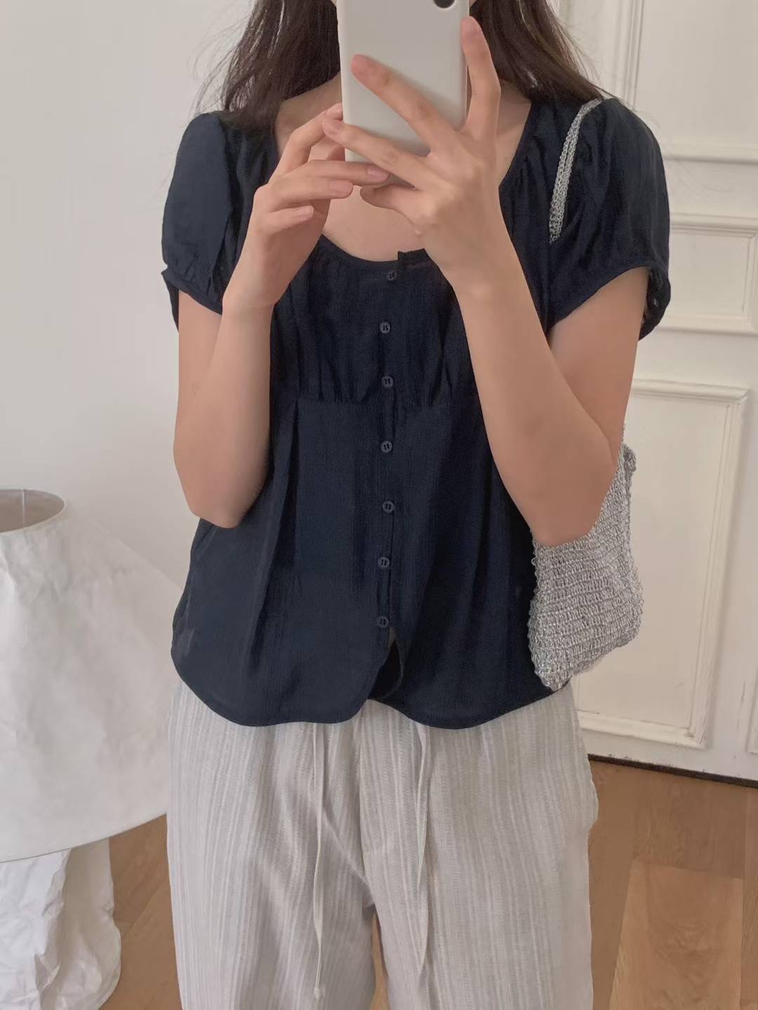 SUMMER MOON韓國代購㊣女士新品時尚推薦襯衫蕾絲衫泡泡袖SUMMER MOON襯衫/蕾絲衫
