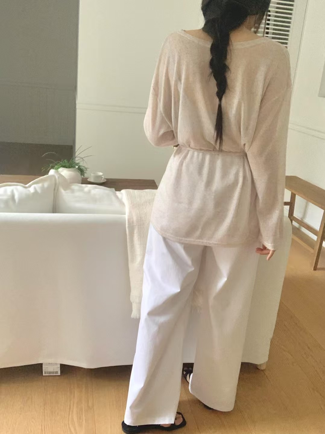 AGATHE東大門㊣代購女士新品職業人氣針織衫含腰繩腰帶亞麻AGATHE針織衫