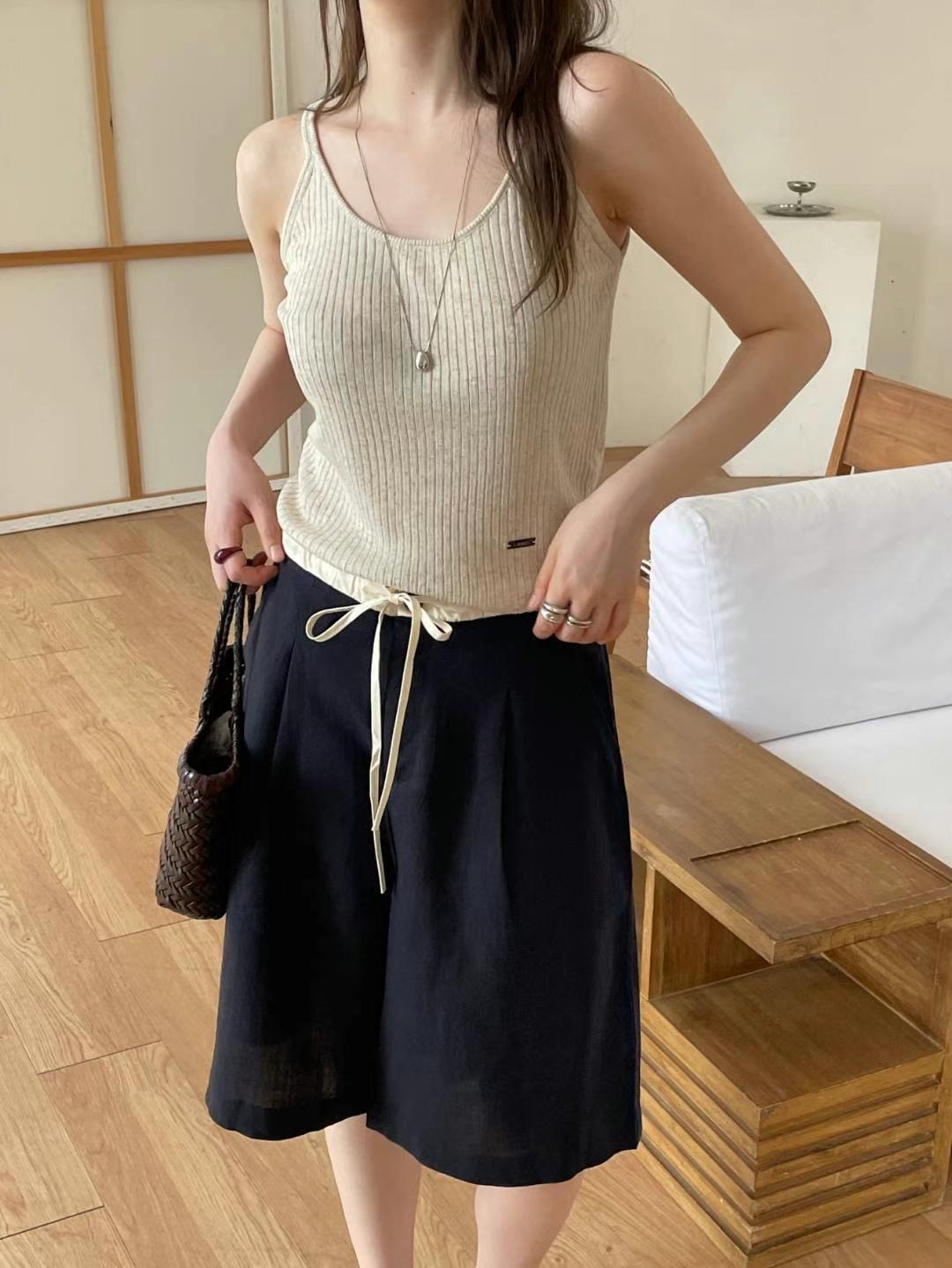 L.REWIND韓國直郵㊣女裝新款熱賣人氣時尚吊帶背心亞麻羅紋L.REWIND吊帶/背心