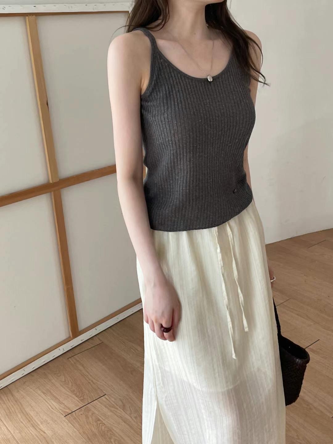 L.REWIND韓國直郵㊣女裝新款熱賣人氣時尚吊帶背心亞麻羅紋L.REWIND吊帶/背心