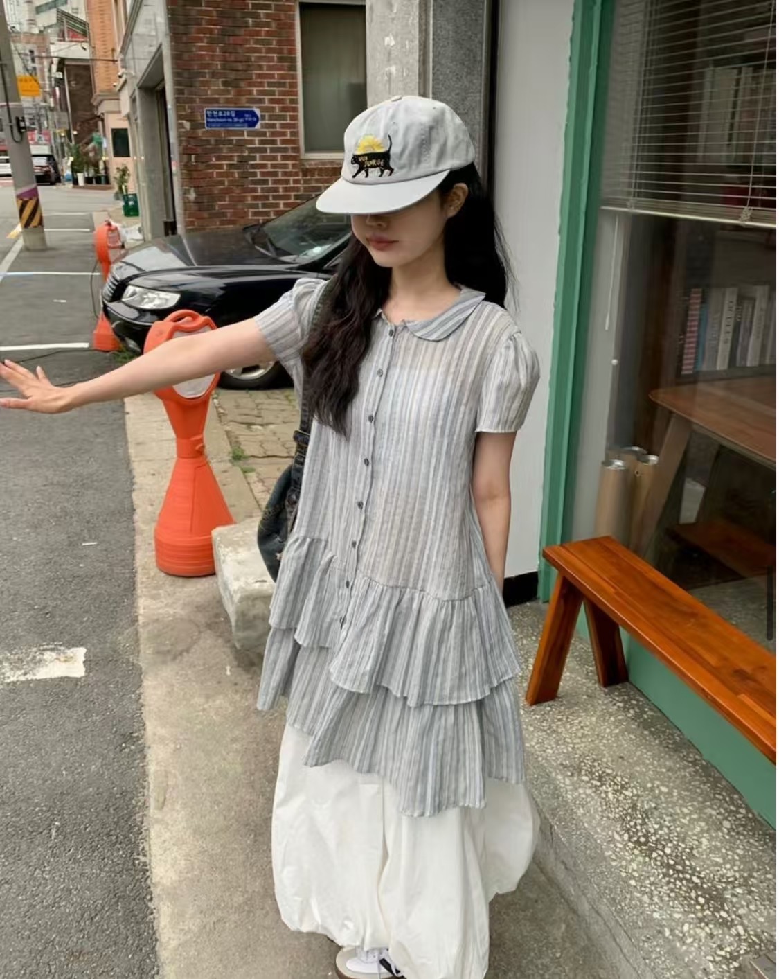 PODO東大門㊣代購女裝新品真品推薦職業時尚休閑連衣裙亞麻PODO連衣裙