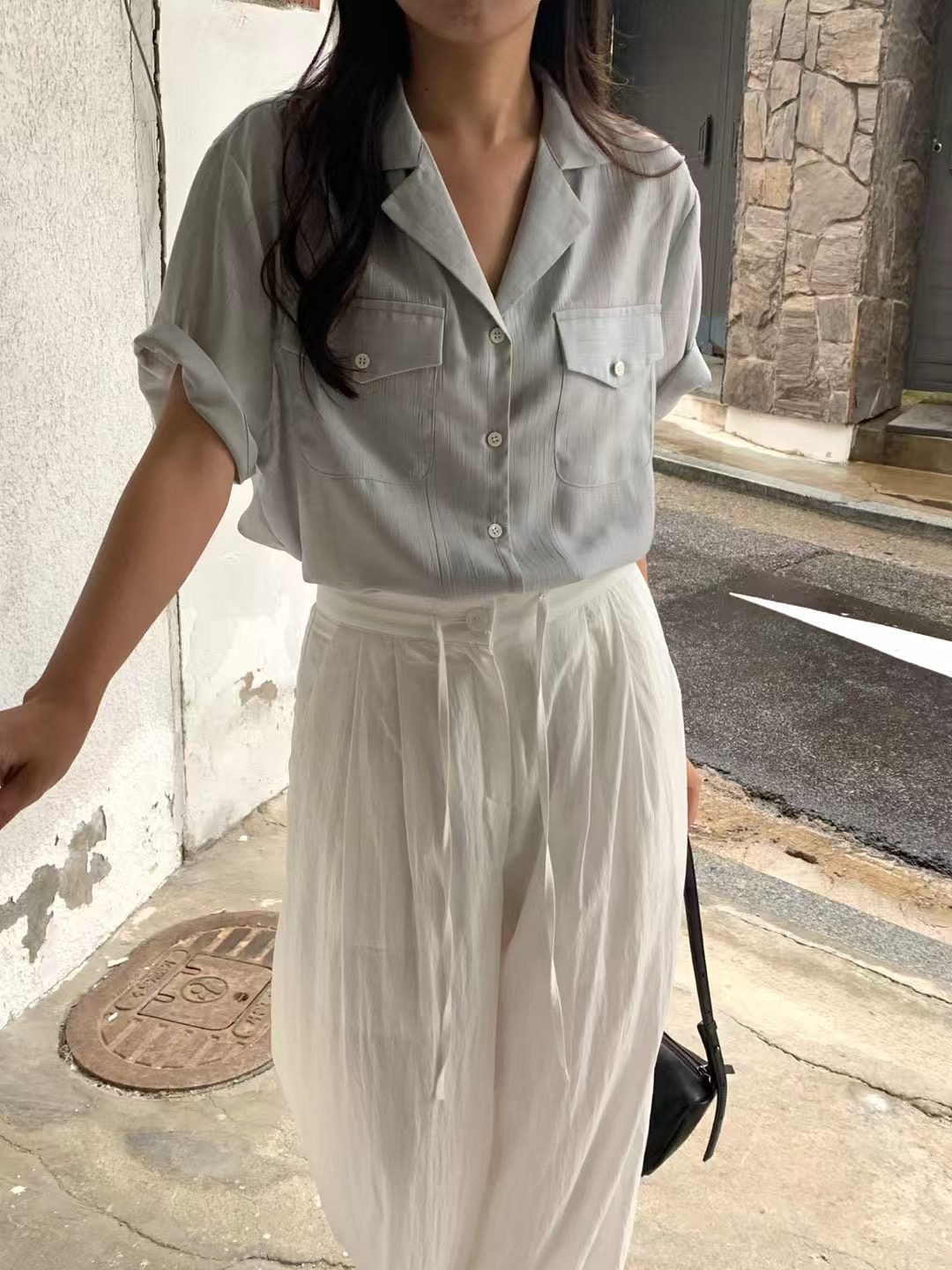 OBOE東大門㊣實拍女裝新款職業熱賣25春夏人氣襯衫蕾絲衫口袋OBOE襯衫/蕾絲衫