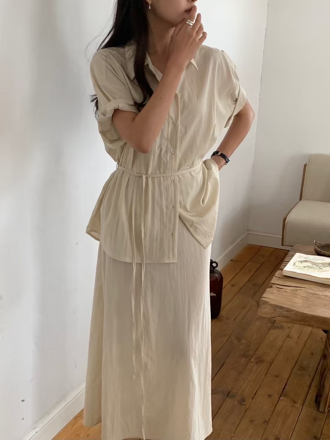 OBOE東大門㊣代購女裝新品真品25春夏熱賣襯衫蕾絲衫含腰繩OBOE襯衫/蕾絲衫