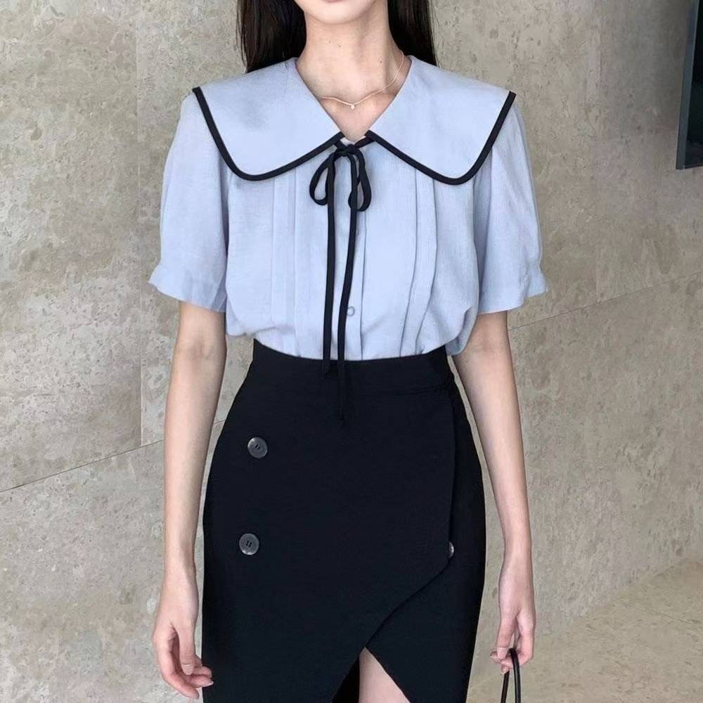 OLIVIA韓國代購㊣女裝新品時尚職業25春夏熱賣休閑襯衫蕾絲衫OLIVIA襯衫/蕾絲衫圖色2