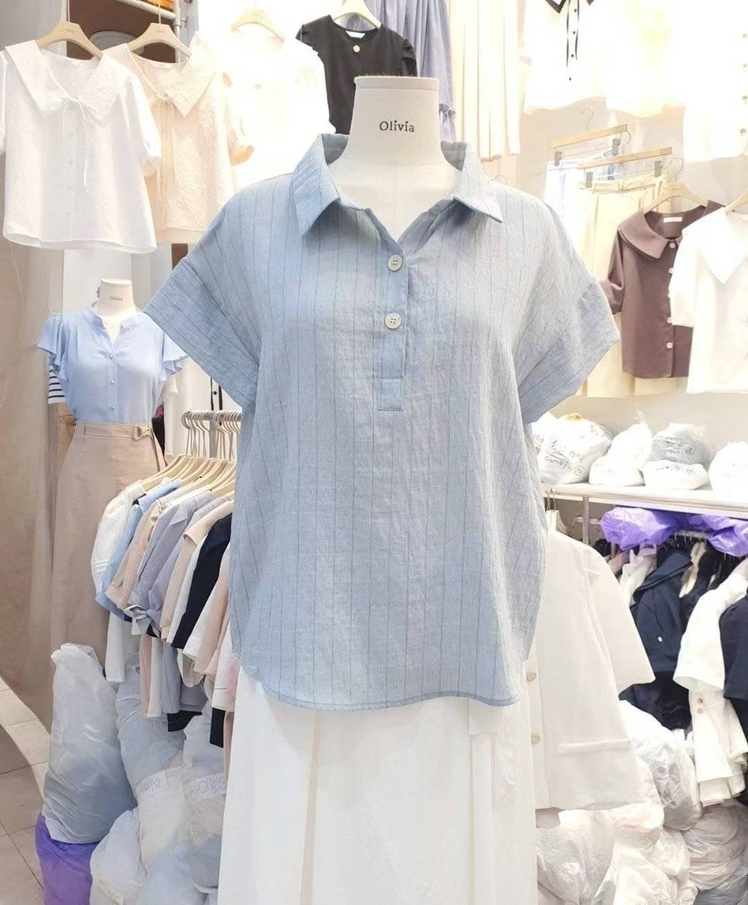 OLIVIA韓國直郵㊣女裝新品休閑熱賣職業人氣襯衫蕾絲衫條紋OLIVIA襯衫/蕾絲衫圖色3