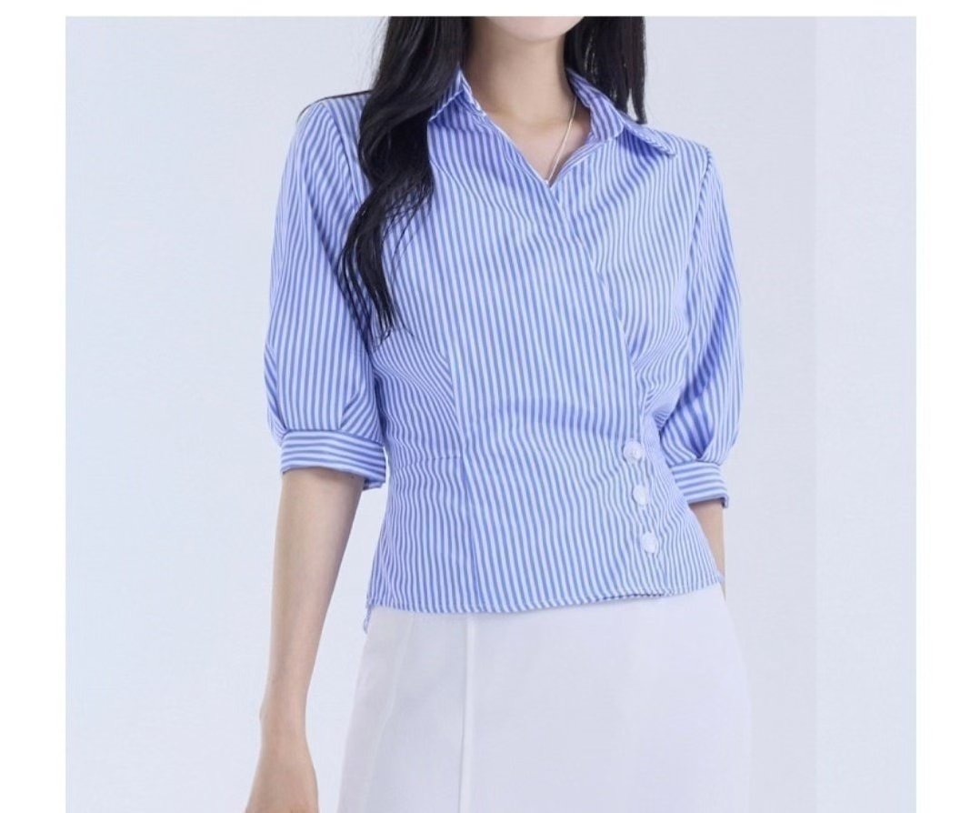 OLIVIA東大門㊣直郵女裝新品25春夏真品職業襯衫蕾絲衫條紋OLIVIA襯衫/蕾絲衫圖色2