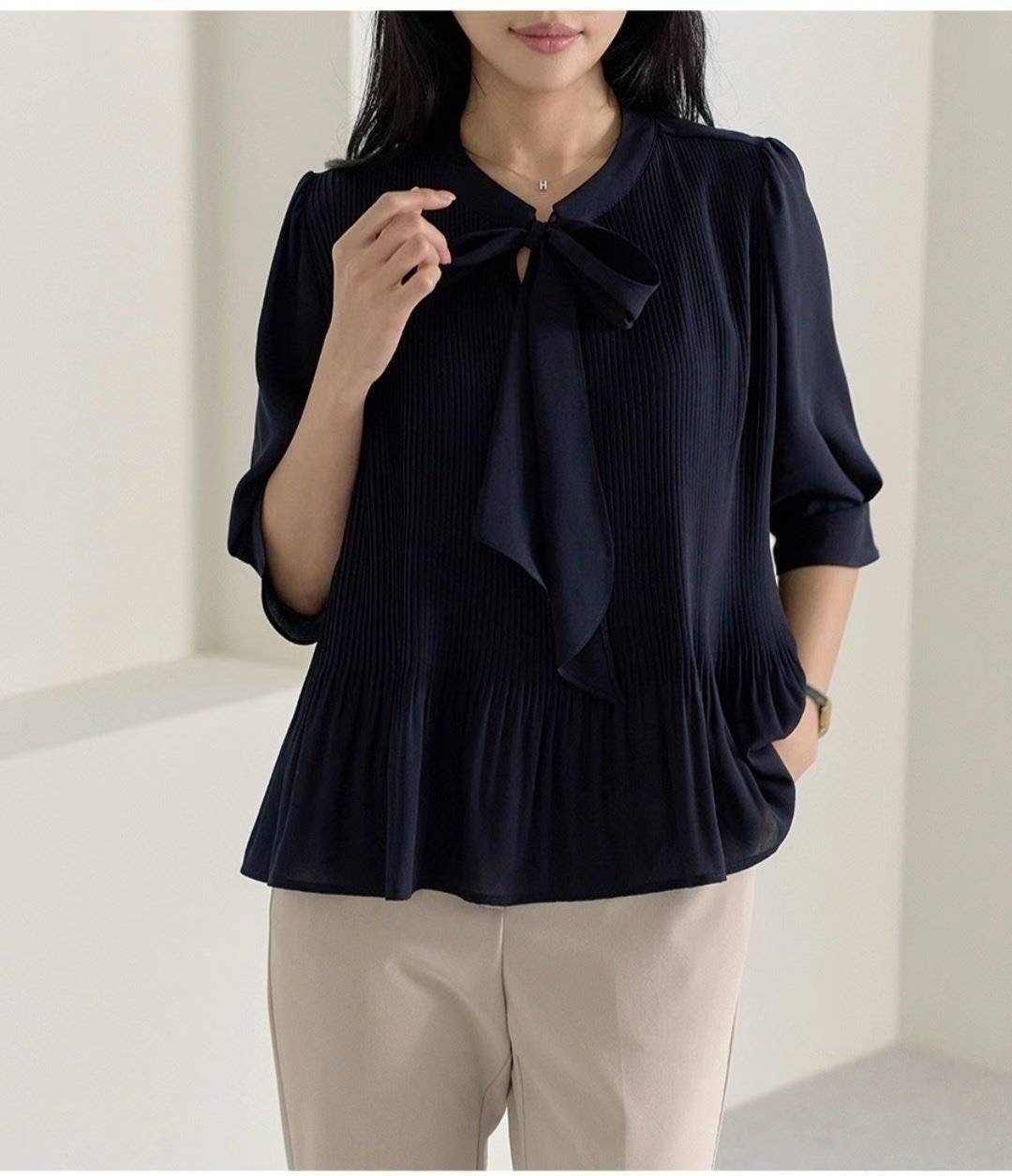 OLIVIA東大門㊣實拍女裝新品熱賣人氣休閑襯衫蕾絲衫蝴蝶結OLIVIA襯衫/蕾絲衫圖色2