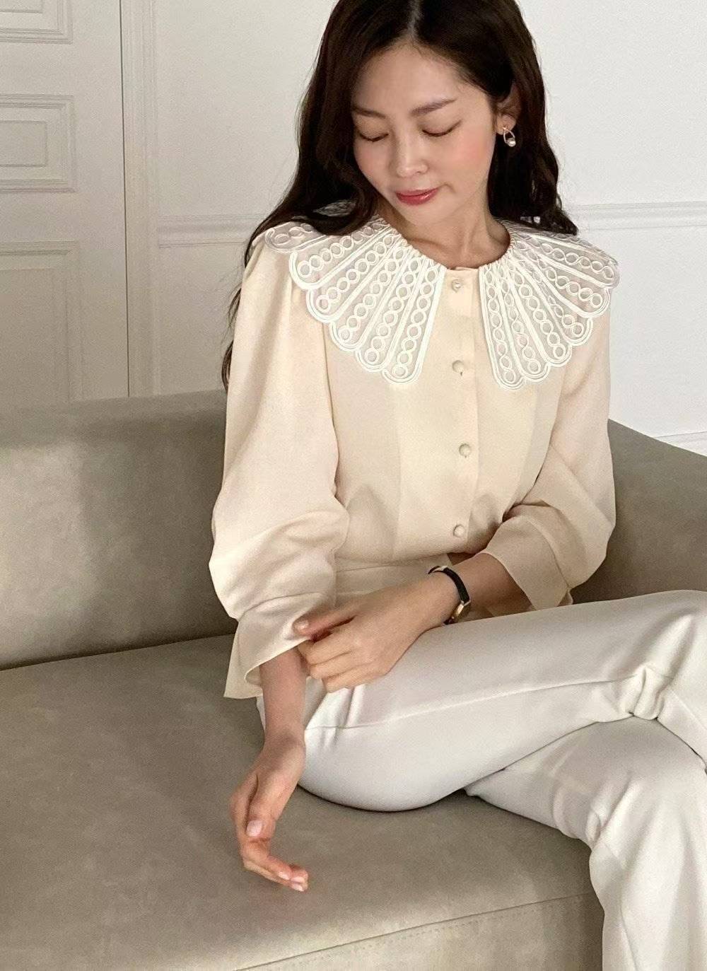 OLIVIA東大門㊣代購女士新款休閑25春夏人氣推薦襯衫蕾絲衫OLIVIA襯衫/蕾絲衫圖色4