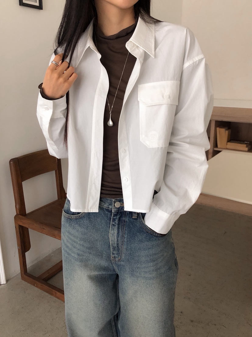 ZITTEN東大門㊣代購女裝新款休閑人氣職業襯衫蕾絲衫刺繡短款ZITTEN襯衫/蕾絲衫