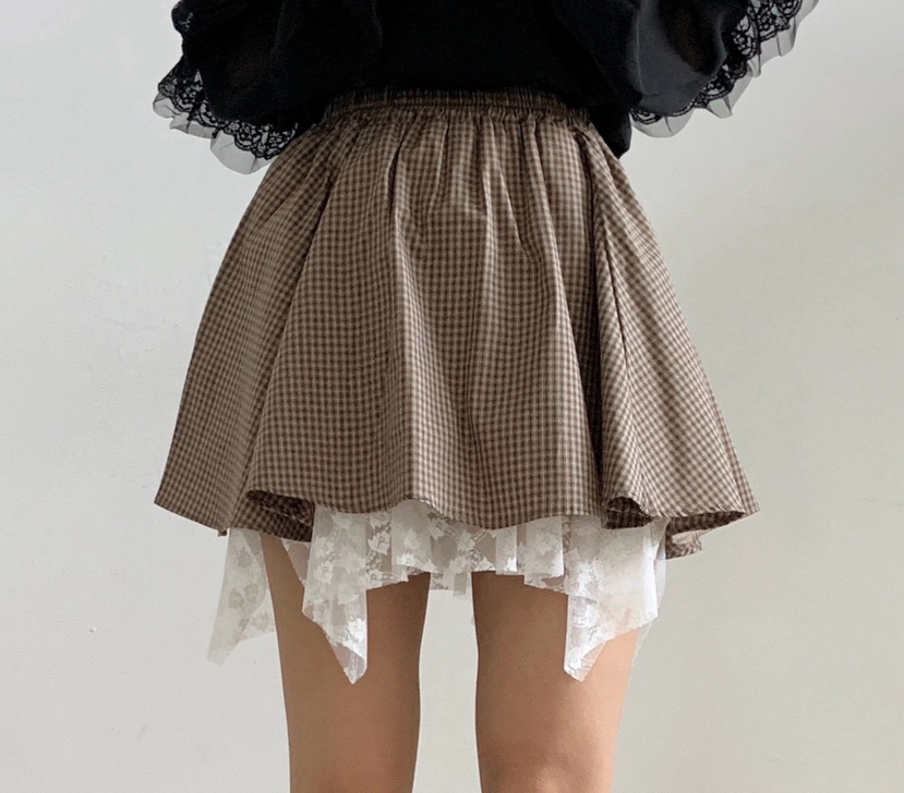 LOVABLE東大門㊣直郵女裝新品休閑時尚人氣半身裙中短裙格紋LOVABLE半身裙/中短裙