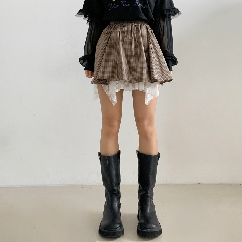 LOVABLE東大門㊣直郵女裝新品休閑時尚人氣半身裙中短裙格紋LOVABLE半身裙/中短裙