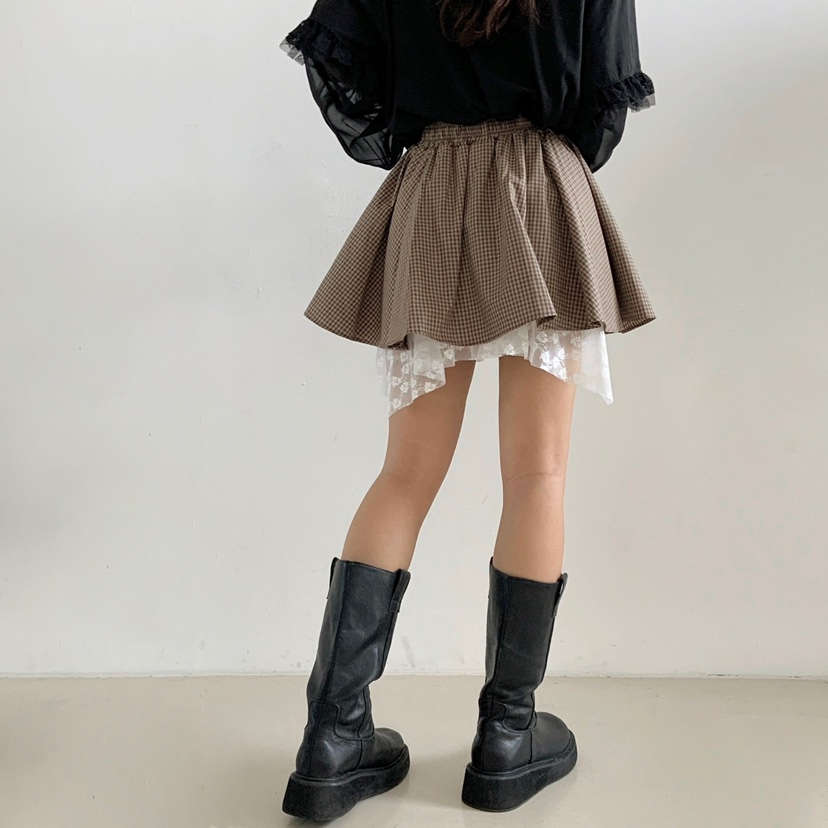 LOVABLE東大門㊣直郵女裝新品休閑時尚人氣半身裙中短裙格紋LOVABLE半身裙/中短裙