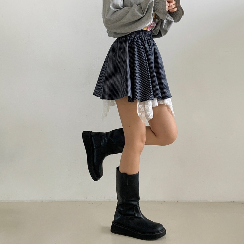LOVABLE東大門㊣直郵女裝新品休閑時尚人氣半身裙中短裙格紋LOVABLE半身裙/中短裙