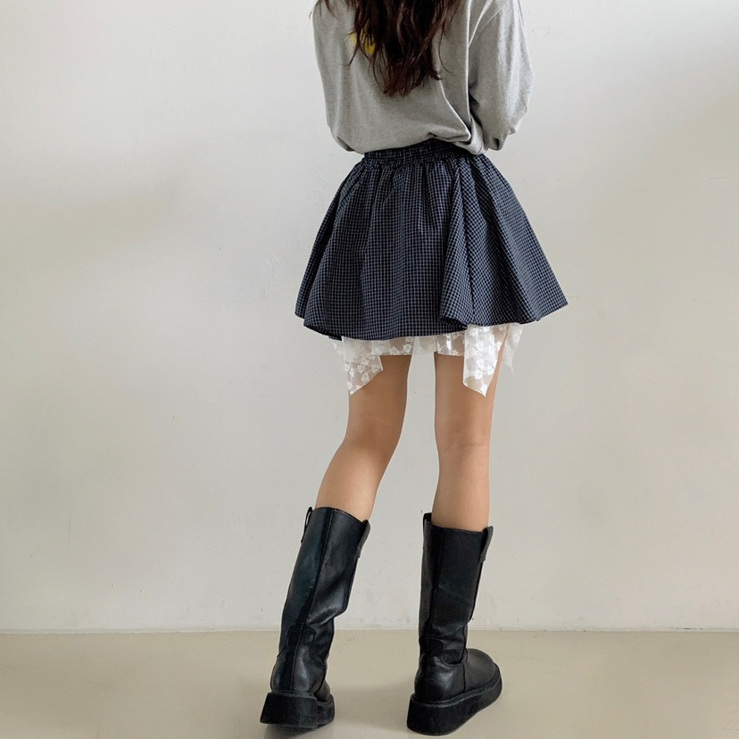 LOVABLE東大門㊣直郵女裝新品休閑時尚人氣半身裙中短裙格紋LOVABLE半身裙/中短裙