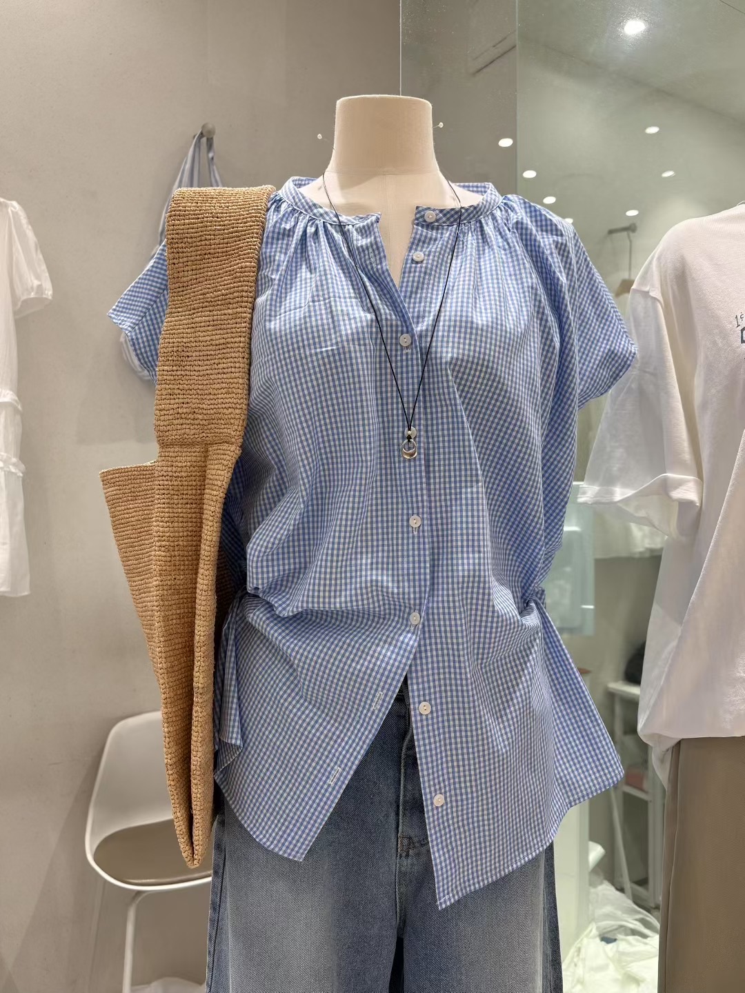FEVER東大門㊣代購女士新品真品休閑時尚襯衫蕾絲衫含腰包格紋FEVER襯衫/蕾絲衫
