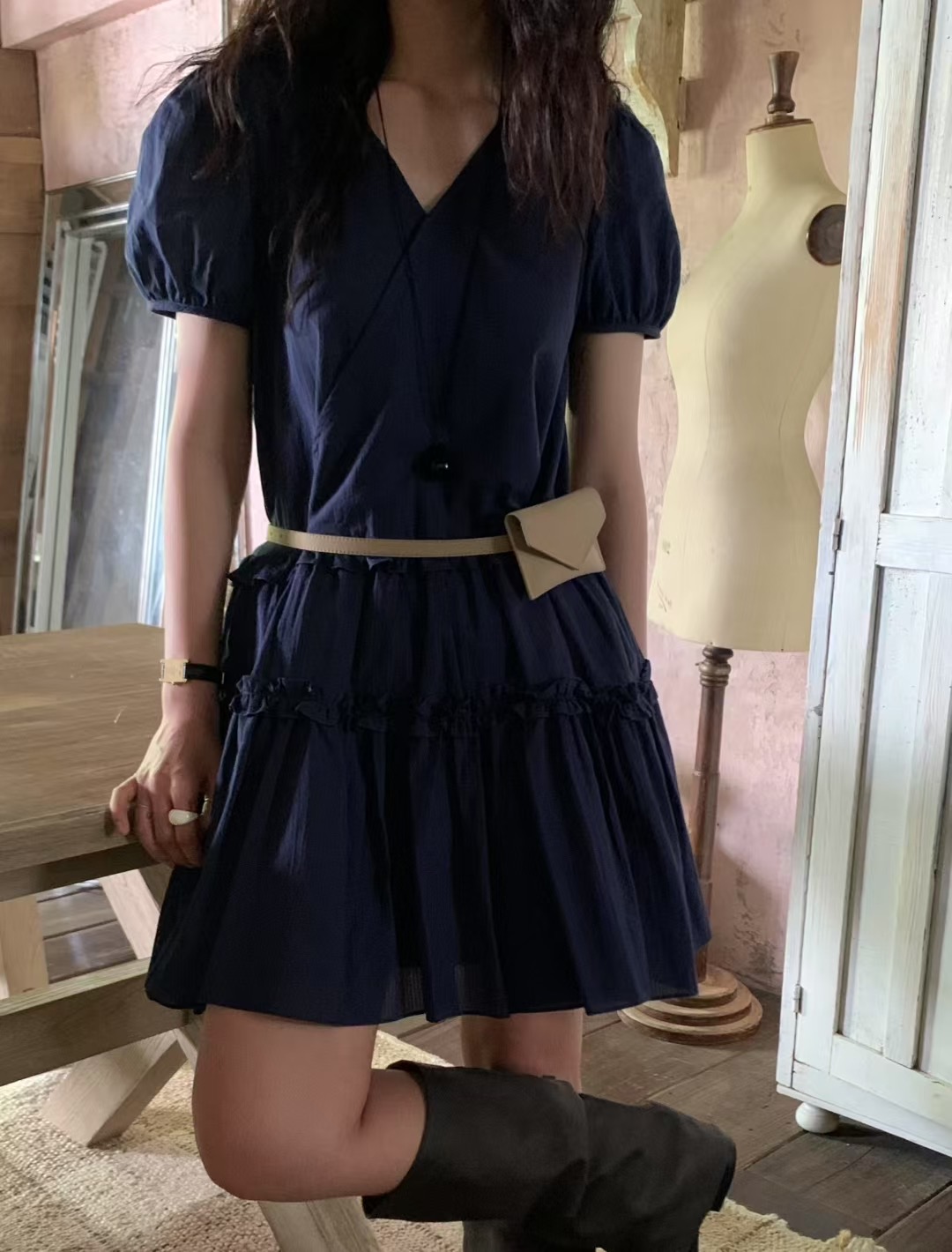 FEVER東大門㊣實拍女裝新款時尚職業人氣推薦25春夏連衣裙含腰包FEVER連衣裙圖色1