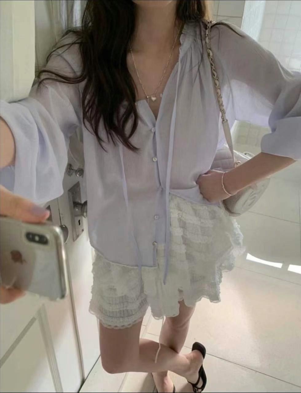 J-STORY東大門㊣實拍女裝新款25春夏休閑襯衫蕾絲衫含腰包J-STORY襯衫/蕾絲衫圖色1