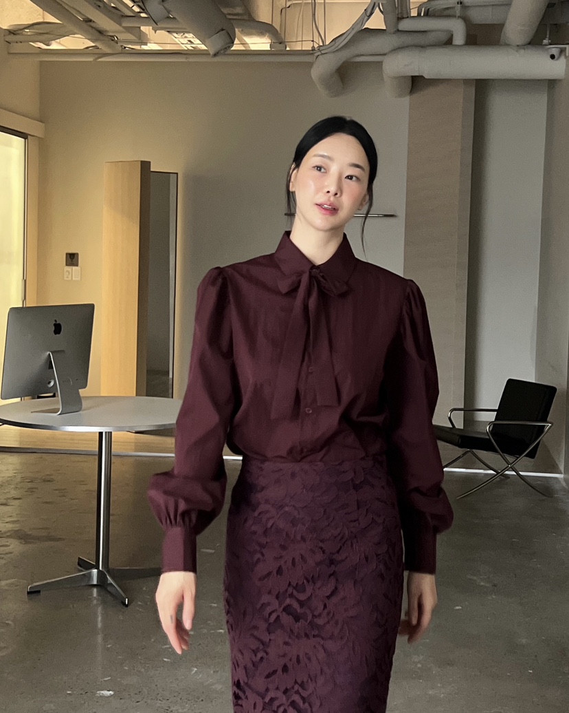 VERNI韓國直郵㊣女士新款休閑熱賣職業時尚襯衫蕾絲衫含領帶VERNI襯衫/蕾絲衫