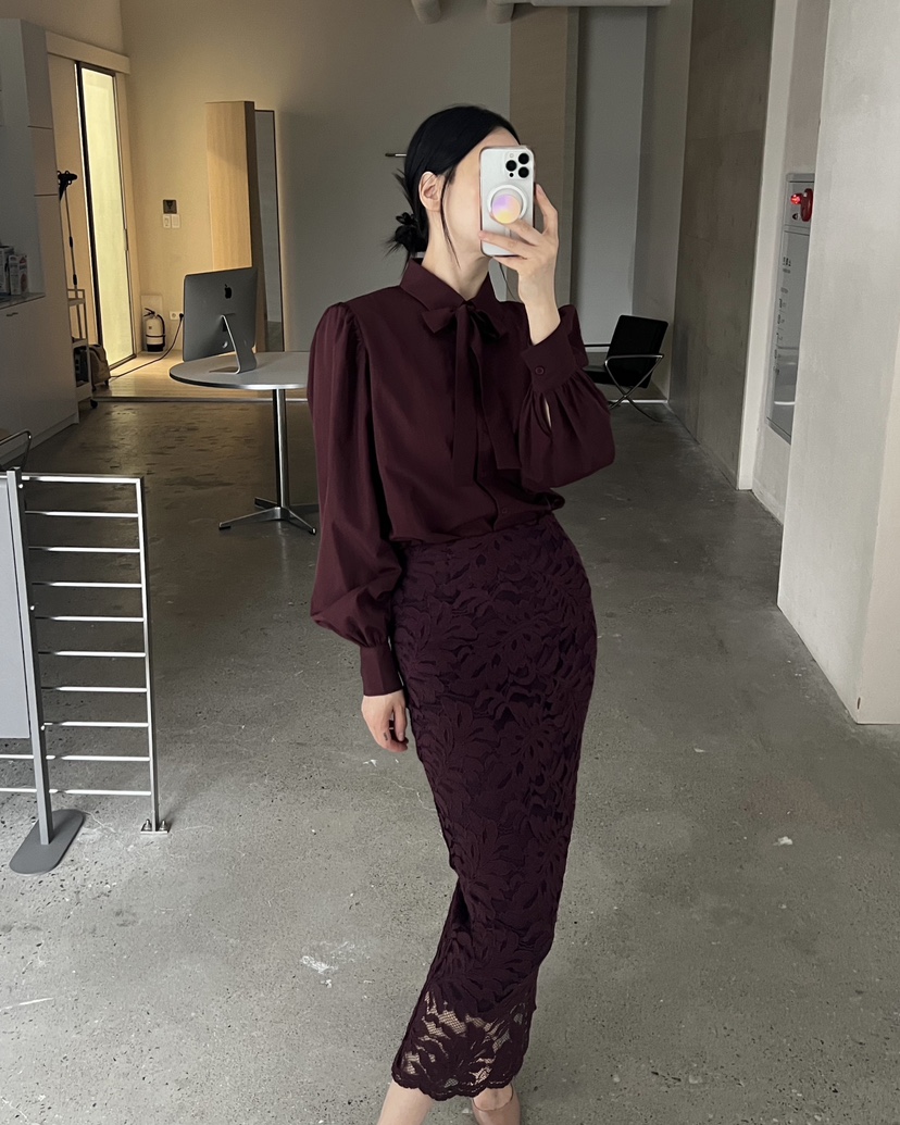 VERNI韓國直郵㊣女士新款休閑熱賣職業時尚襯衫蕾絲衫含領帶VERNI襯衫/蕾絲衫