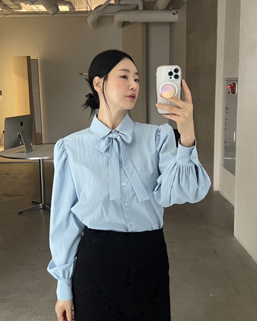VERNI韓國直郵㊣女士新款休閑熱賣職業時尚襯衫蕾絲衫含領帶VERNI襯衫/蕾絲衫