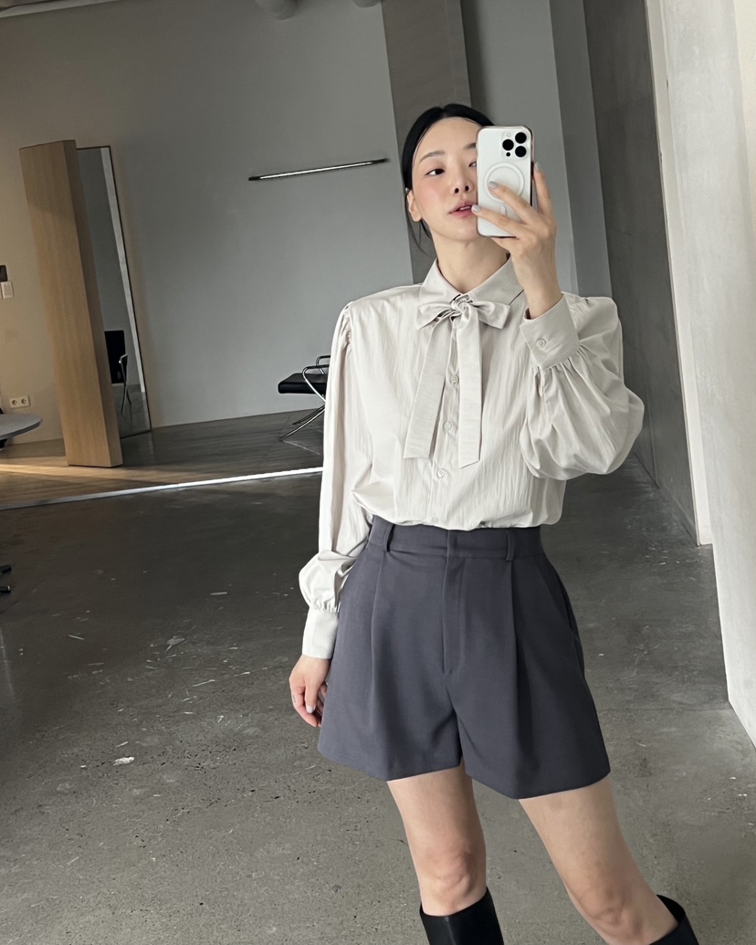 VERNI韓國直郵㊣女士新款休閑熱賣職業時尚襯衫蕾絲衫含領帶VERNI襯衫/蕾絲衫