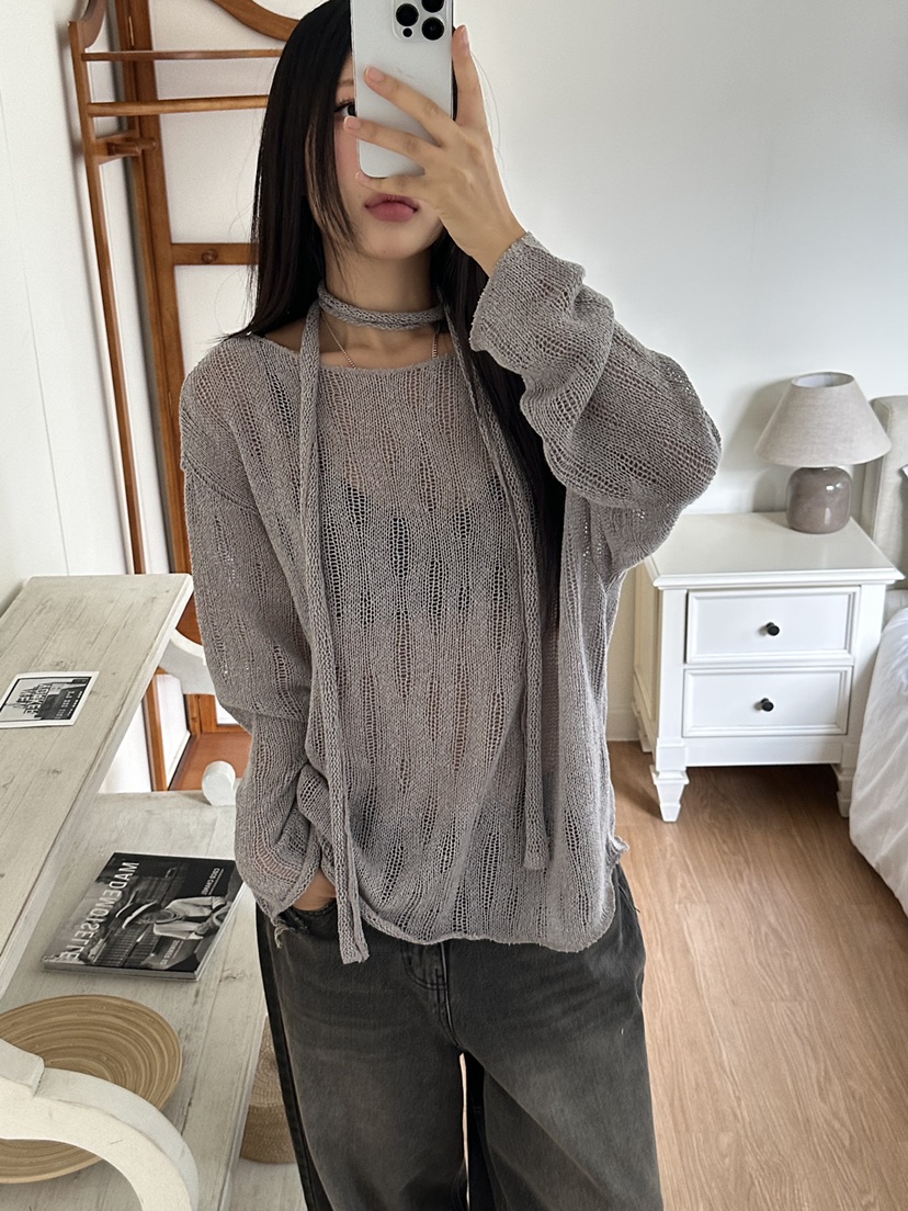 I MFACT東大門㊣直郵女裝新款真品職業25秋夏針織衫含脖帶I MFACT針織衫