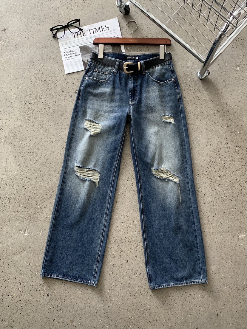 DAVICHI東大門㊣代購女士新品職業25秋夏熱賣牛仔褲含隨機腰帶DAVICHI牛仔褲