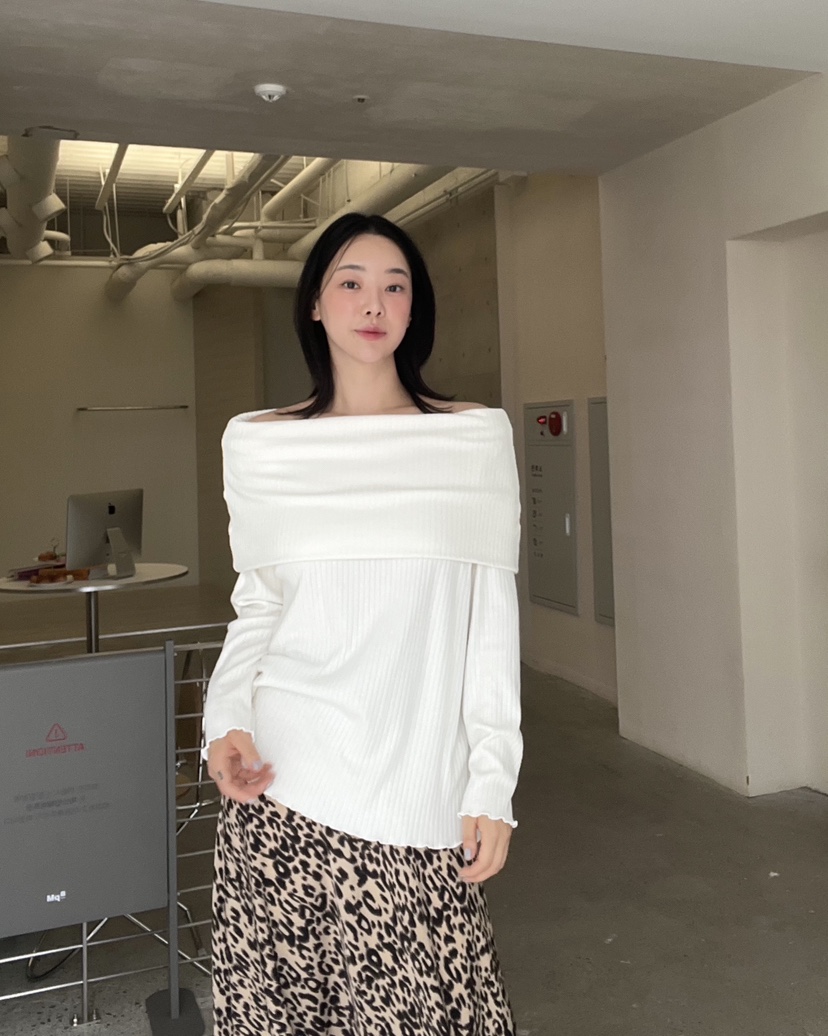 VERNI韓國直郵㊣女士新品休閑推薦時尚25秋夏職業針織衫露肩VERNI針織衫