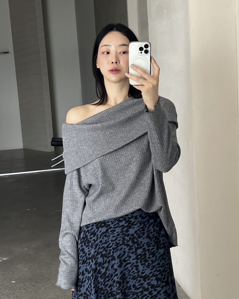 VERNI韓國直郵㊣女士新品休閑推薦時尚25秋夏職業針織衫露肩VERNI針織衫