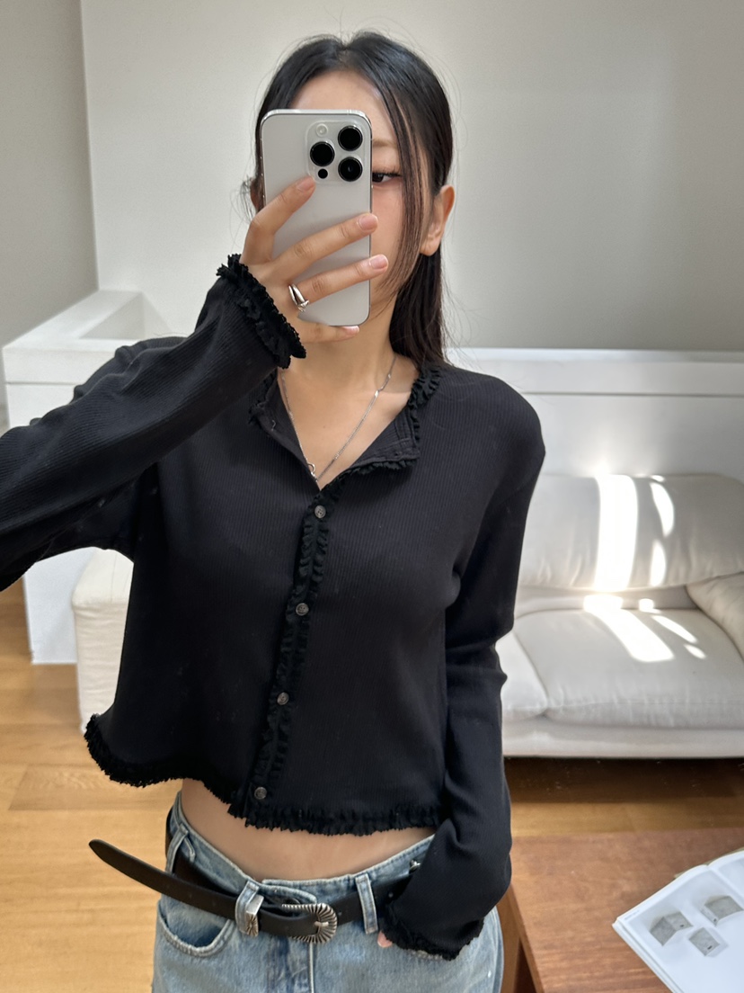 I MFACT東大門㊣直郵女士新品休閑職業25秋夏針織衫荷葉邊開衫I MFACT針織衫