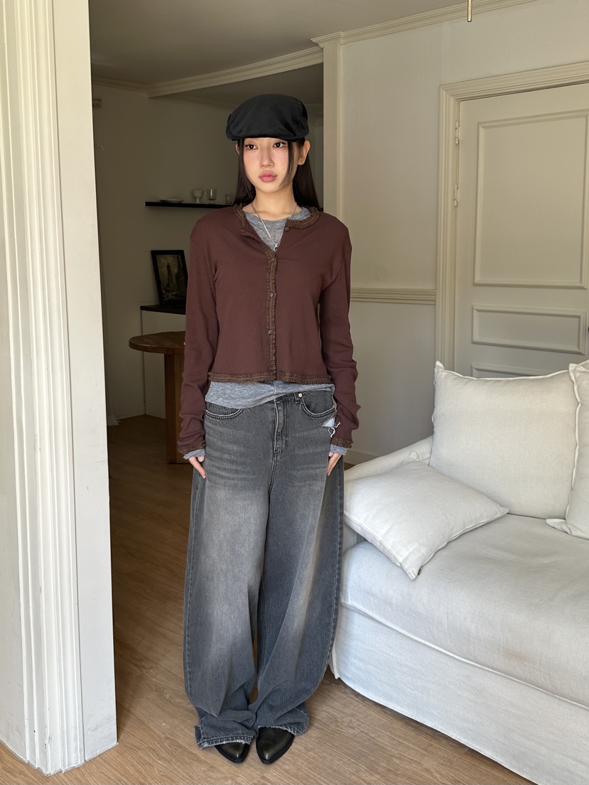 I MFACT東大門㊣直郵女士新品休閑職業25秋夏針織衫荷葉邊開衫I MFACT針織衫