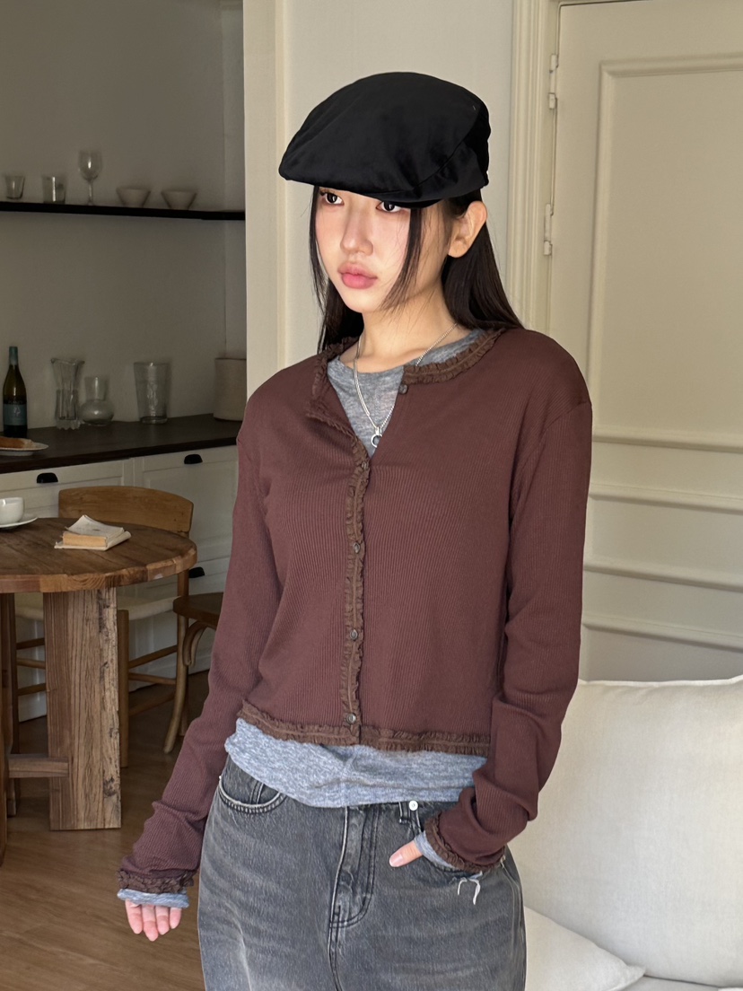 I MFACT東大門㊣直郵女士新品休閑職業25秋夏針織衫荷葉邊開衫I MFACT針織衫