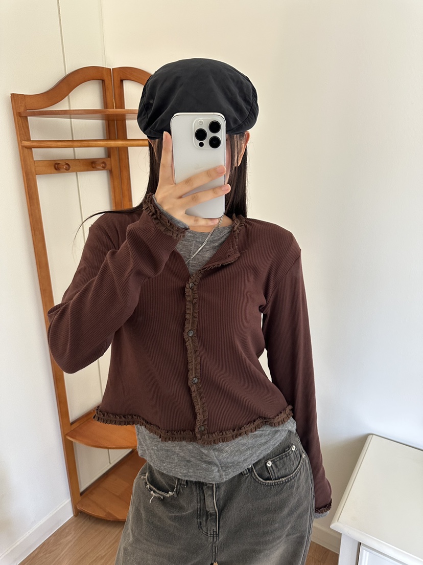 I MFACT東大門㊣直郵女士新品休閑職業25秋夏針織衫荷葉邊開衫I MFACT針織衫