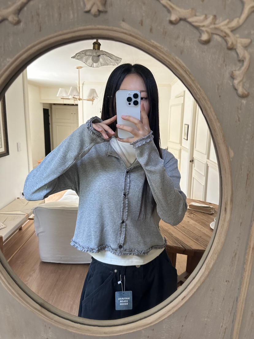 I MFACT東大門㊣直郵女士新品休閑職業25秋夏針織衫荷葉邊開衫I MFACT針織衫
