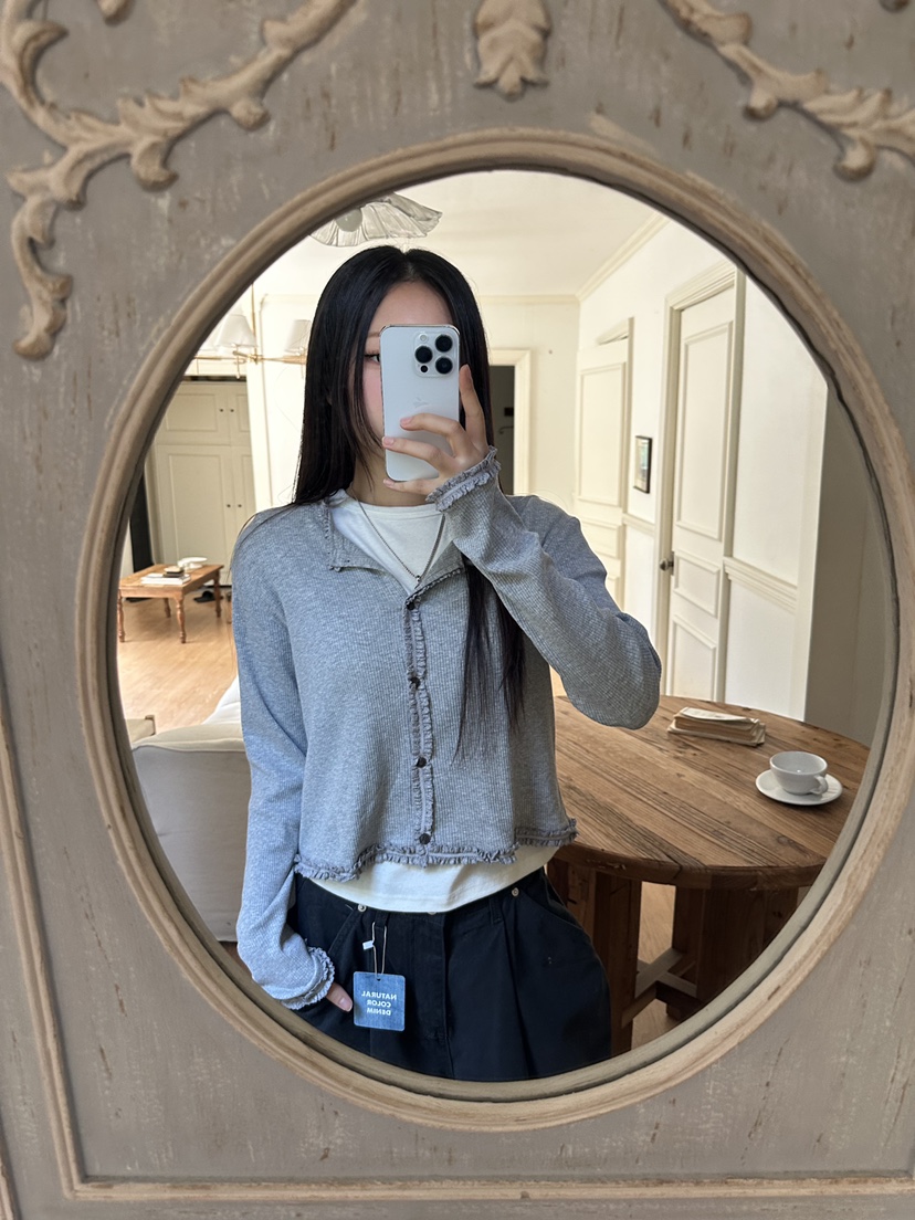 I MFACT東大門㊣直郵女士新品休閑職業25秋夏針織衫荷葉邊開衫I MFACT針織衫