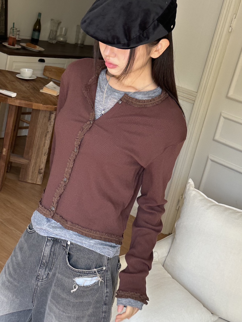 I MFACT東大門㊣直郵女士新品休閑職業25秋夏針織衫荷葉邊開衫I MFACT針織衫圖色2
