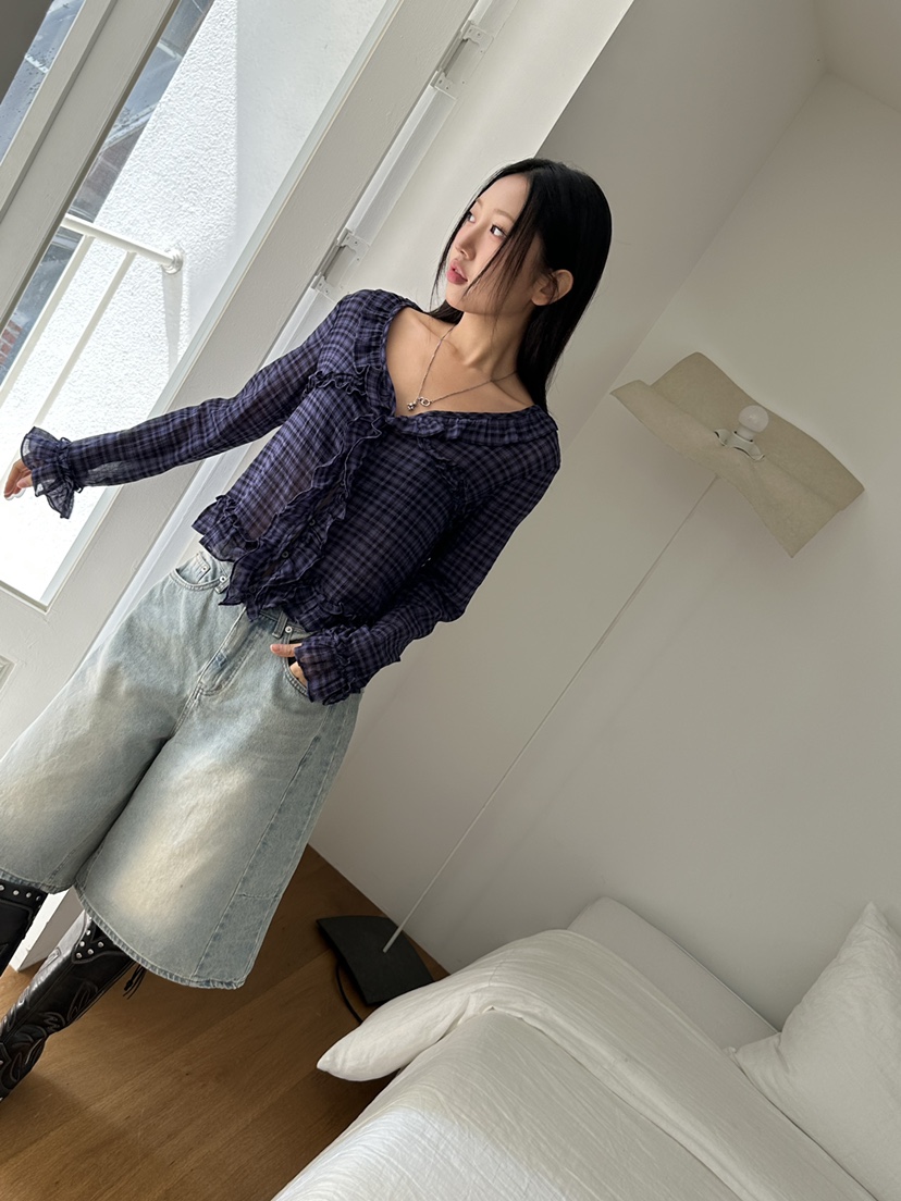 I MFACT東大門㊣代購女士新品真品職業休閑襯衫蕾絲衫格紋I MFACT襯衫/蕾絲衫