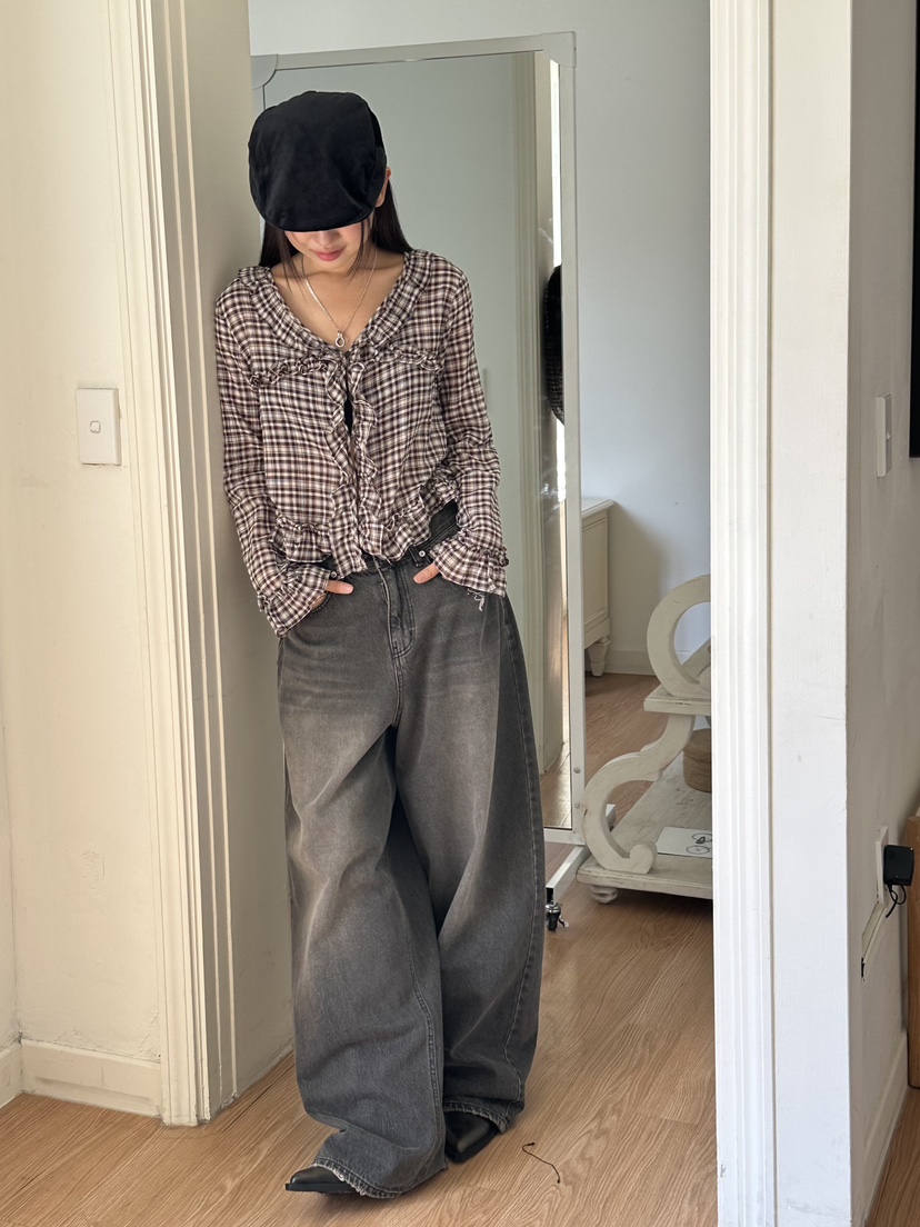 I MFACT東大門㊣代購女士新品真品職業休閑襯衫蕾絲衫格紋I MFACT襯衫/蕾絲衫