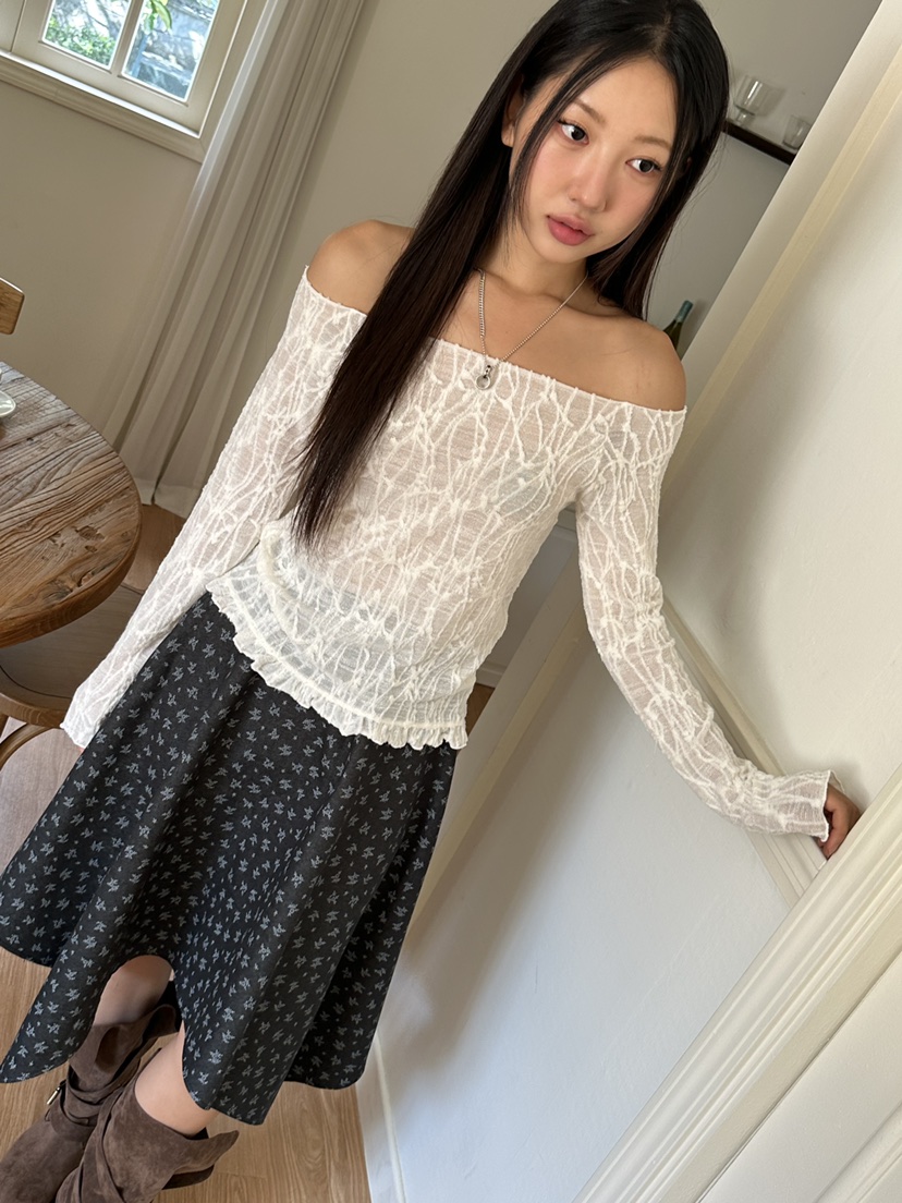 I MFACT東大門㊣直郵女裝新款時尚真品25秋夏長袖T恤蕾絲露肩I MFACT長袖T恤