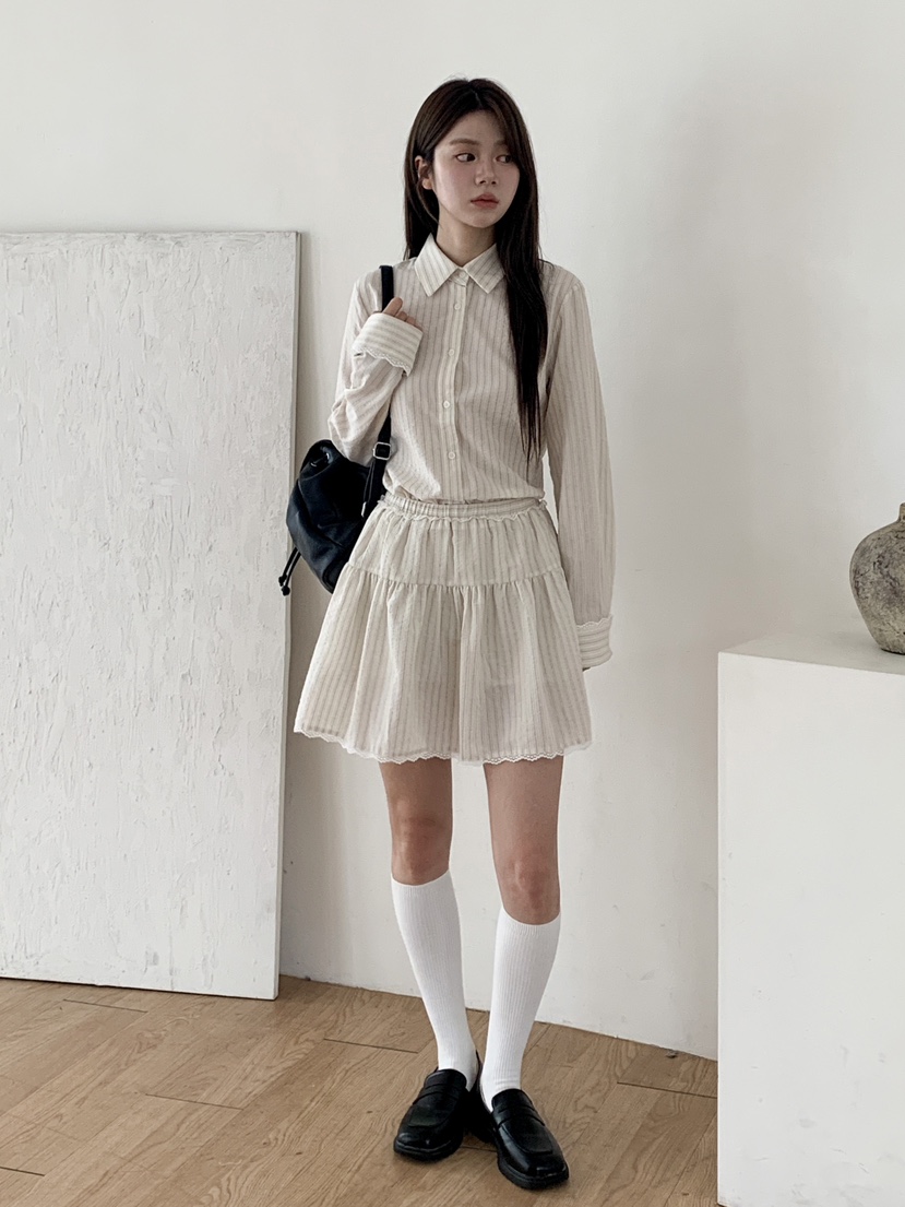 RE:OPENING韓國代購㊣女裝新品熱賣25秋夏時尚職業襯衫蕾絲衫RE:OPENING襯衫/蕾絲衫