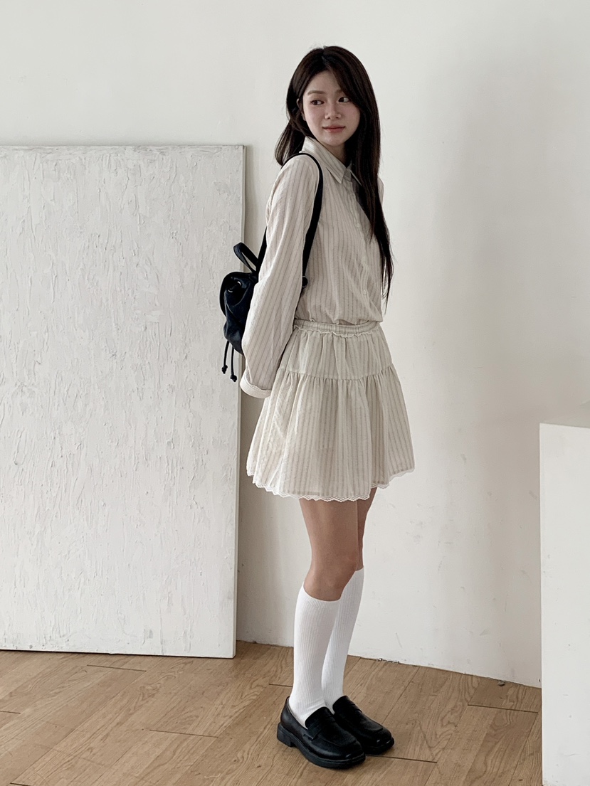 RE:OPENING韓國代購㊣女裝新品熱賣25秋夏時尚職業襯衫蕾絲衫RE:OPENING襯衫/蕾絲衫