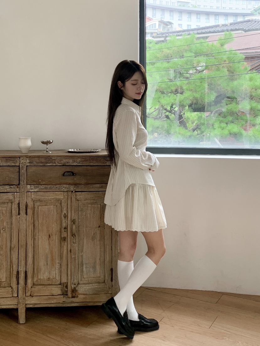 RE:OPENING韓國代購㊣女裝新品熱賣25秋夏時尚職業襯衫蕾絲衫RE:OPENING襯衫/蕾絲衫